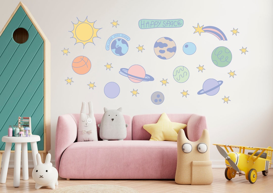 Sun & Planets Removable Wall Stickers Set, Solar System Kids Room Decor ...