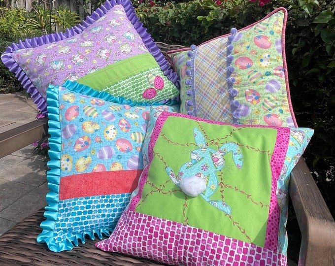 Easter themed, decorative pillow covers with removable pillow forms