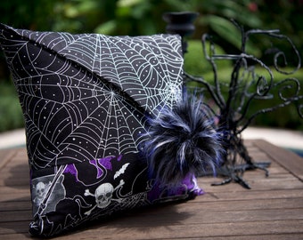Black and Purple, glow-in-the-dark, decorative Halloween themed, zipper bottom throw pillow