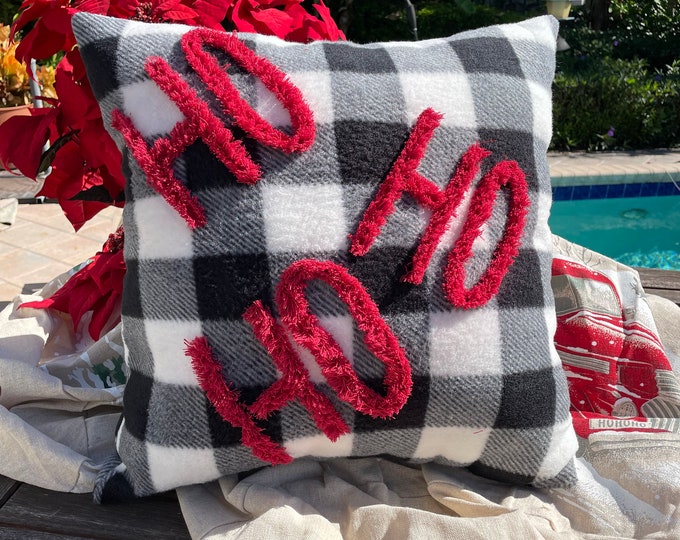 Fleece with chenille HO HO HO holiday pillow