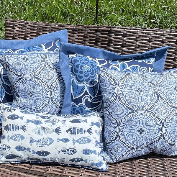 Blue Outdoor Pillow Etsy