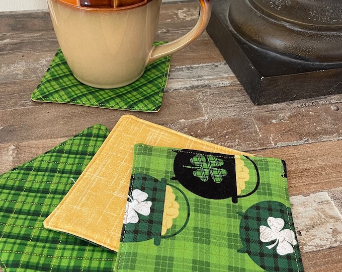 Handmade St. Patrick’s Day Fabric Coasters, Set of 4