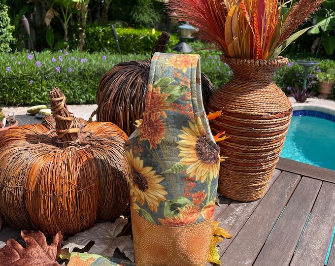 Sunflower and autumn harvest bottle bag/wine tote