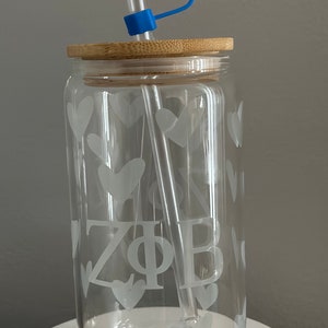 Zeta Phi Beta 16oz Clear Glass Tumbler ! Color Changer ! Clear to Blue w/ ZPhiB Straw Cap !