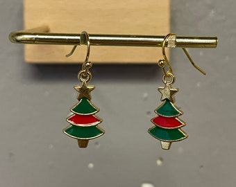 Clearine Orecchini da donna con albero di Natale, graziosi ganci smaltati, pendenti, orecchini per orecchio, gioielli verde oro, Cristallo