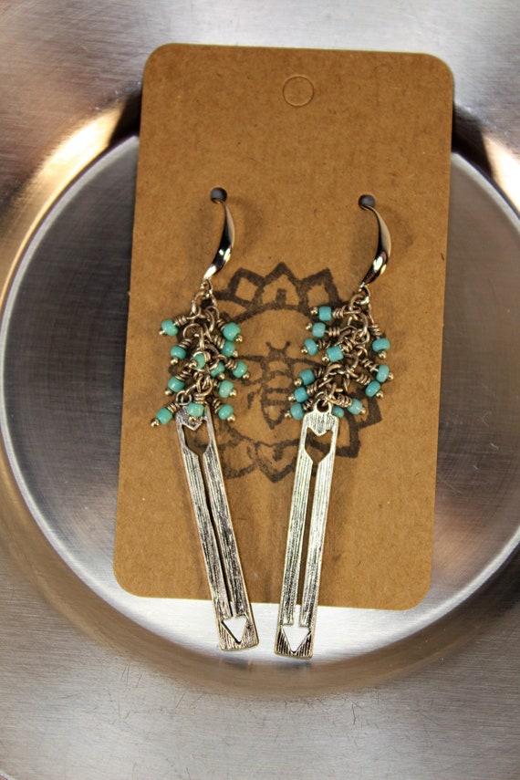Silver and turquoise arrow earrings
