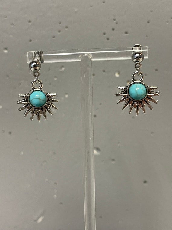 Turquoise and Silver Starburst Earrings