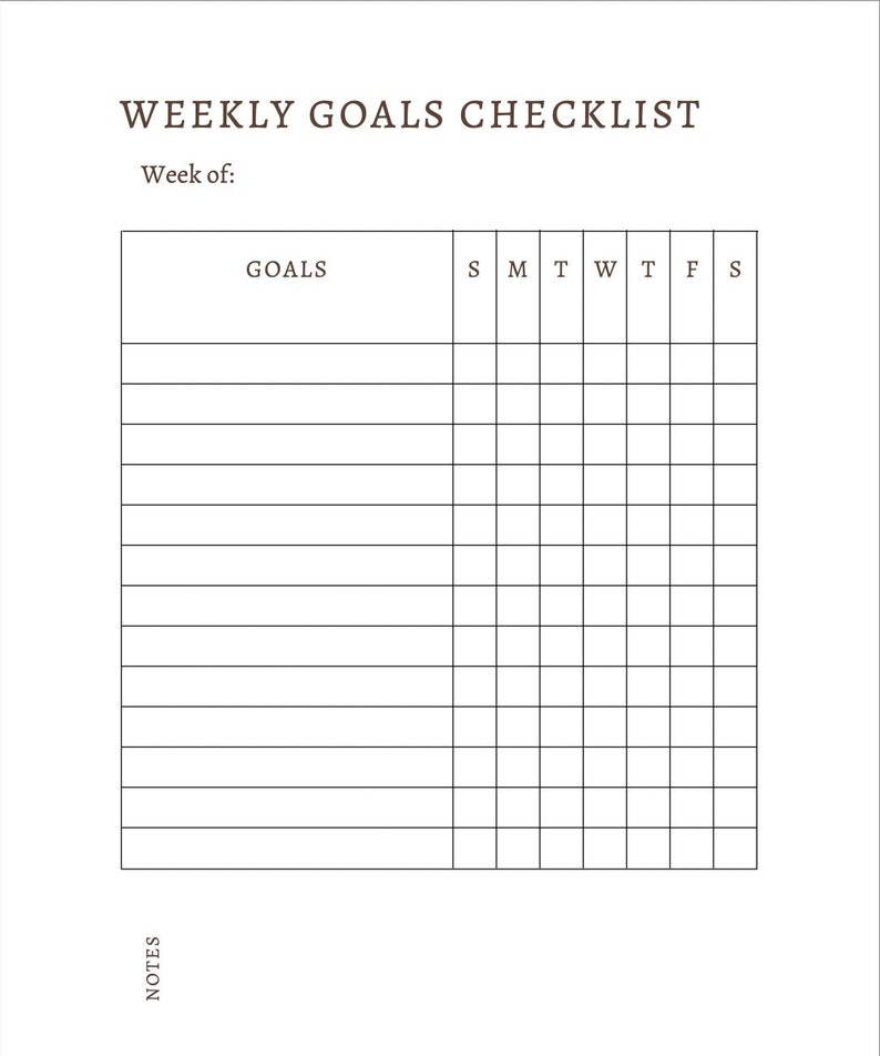 Printable Weekly Goals Checklist Etsy