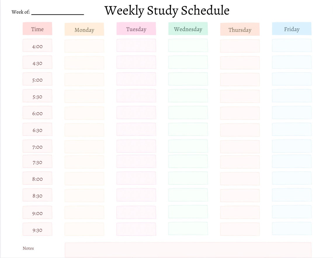 Printable Weekly Study Schedule - Etsy