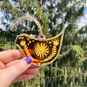 Stained Glass Bird, Hand Painted Bird, Glass Bird Ornament, Yellow Bird ornament, Painted Glass Bird, Stained Glass Art, Bird Sun Catcher