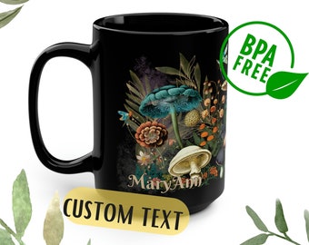 Custom Botanical Mushroom Floral Coffee Mug Mystical Dark Cottagecore Aesthetic Witchy Plant Lover Tea Mug Gift For Her Magic Mushroom Lover