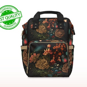 Goblincore Diaper Bag Dark Cottagecore Diaper Bag Whimsigoth Floral Bag Multifunctional Diaper Backpack Flower Backpack Gift For New Mom