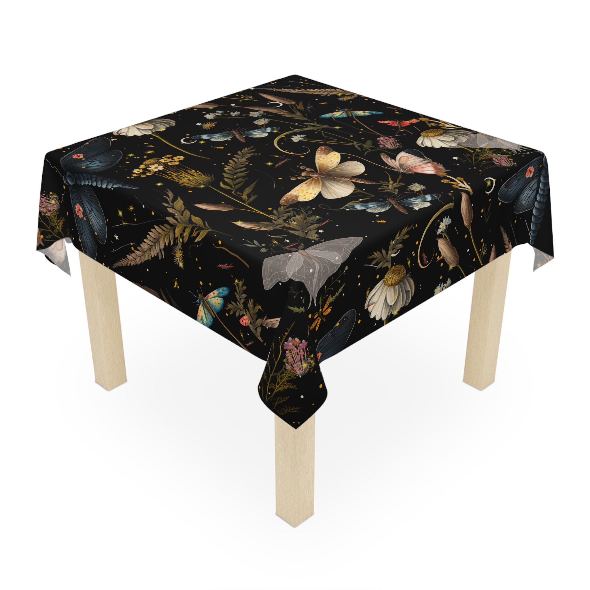 Dark Cottagecore Wildflower Tablecloth With Moth and - Etsy