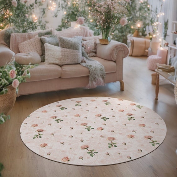 Coquette Round Rug Coquette Room Decor Pink Rug Cottagecore Boho Rug  Vintage Roses Home Decor Feminine Aesthetic Gift Living Room Rug 