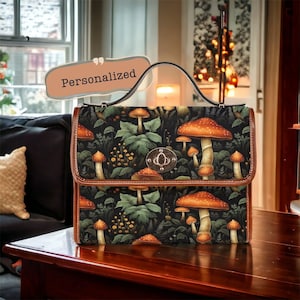 Cottagecore Witch Canvas Satchel Bag Witchy Mushroom Bag Cute Floral Mushroom Crossed Body Custom Purse Goblincore Boho Forest Wallet Gift
