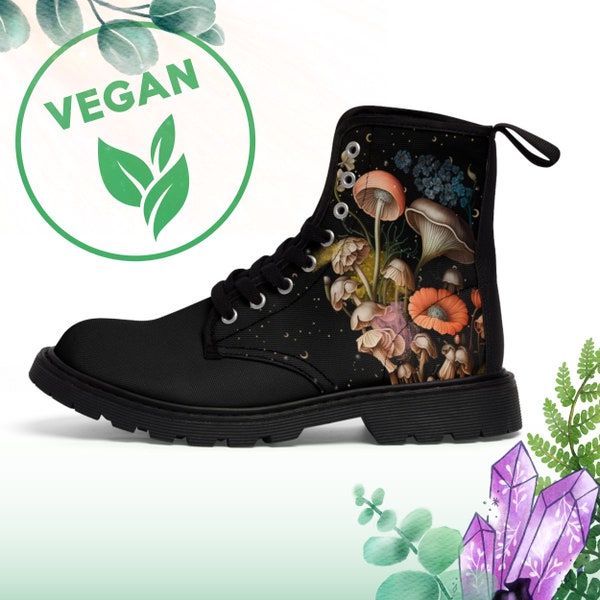 Floral Mushroom Boots Dark Cottagecore Mushroom Lover Goblincore Boots Vegan Boots Witchy Boots Forestcore Boots Fairycore Boots Goth Shoes