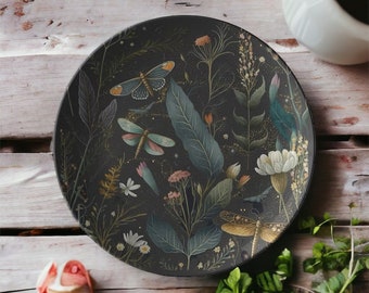 Whimsigoth Moth Wildflower Dinner Plate Mystical Goth Dinner Plates Moth Goblincore Witchy Cottagecore Dinnerware Home Decor Wedding Gift