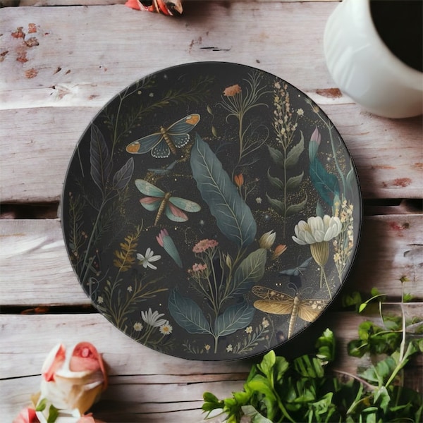 Whimsigoth Moth Wildflower Dinner Plate Mystical Goth Dinner Plates Moth Goblincore Witchy Cottagecore Dinnerware Home Decor Wedding Gift