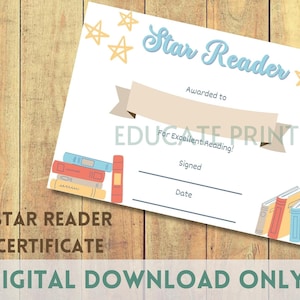 Certificado Star Reader, recurso para professores, para impressão, educação, prêmio, a4,