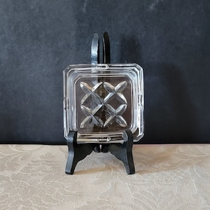 Vintage Clear Glass Square Ashtray, Unique Ashtray, Sleek Design, Art Deco Ashtray, Collectible Ashtray