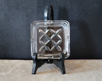 Cenicero cuadrado de vidrio transparente vintage, cenicero único, diseño elegante, cenicero Art Deco, cenicero coleccionable