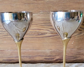 Pair of Brass Goblets India Graved Wedding Decor Engraved Jessica and Rick Home Decor Wine Goblets Champagne Goblets