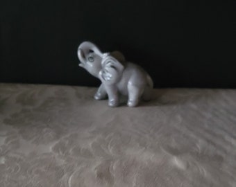 Vintage Ceramic Elephant Figurine Porcelain Gray Elephant Figurine