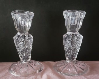 Vintage Clear Glass Candlestick Holders Set of 2 Crystal Candlestick Holders Holds Single Candlesticks 5 Inches Tall