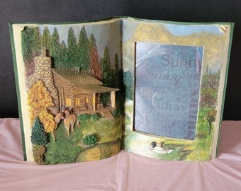 Unique Ceramic "The Voice of Creation" Book Picture Frame Cabin in Woods Duck Deer One of a Kind