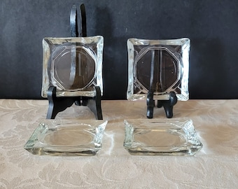 Set: 4 Vintage Klarglas Aschenbecher, Quadratische Glas Aschenbecher, Sammler Aschenbecher, kleine Aschenbecher