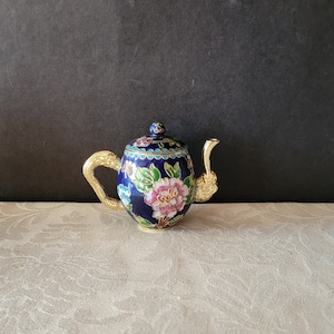 Vintage Chinese Cloisonné Teapot, Miniature Chinese Teapot, Flowers and Butterflies Teapot, Vintage Teapot, Asian Home Decor