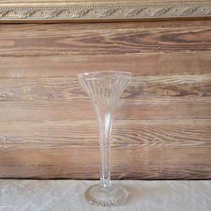 Vintage EAPG Pressed Glass Ribbed Fluted Funeral Flower Vase, Glass Funeral Flower Pedestal Vase, Vintage Tall Flower Vase, 12&quot; Tall
