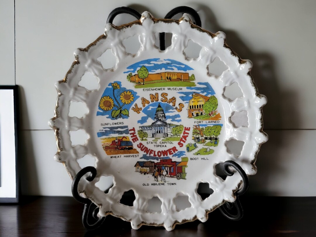 Kansas Wheel Shaped Souvenir Plate Ceramic the Sunflower State ...