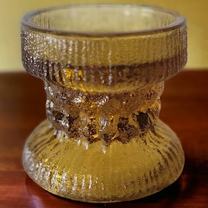 Portacandele in vetro color ambra strutturato su entrambi i lati per contenere candele di dimensioni multiple Decorazioni da tavolo in vetro colorato da collezione uniche vintage