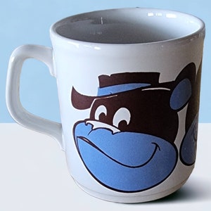 Vintage Table Tops Carthwrights Staffordshire England Vintage Blue and Black Cartoon Dog Coffee Mug Cup Ceramic Collectible Rare Unique