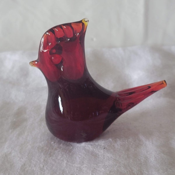 Bosse Glass Red Cardinal Bird, Bosse Sweden Cardinal Figurine, Mid Century Glass Red Cardinal Bird, Signed, Broken Tail