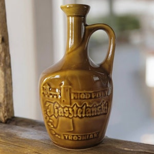 Kasztenlanski Polish Trojniak Mead Decanter Jug Bottle Ceramic Empty Caramel Vintage Unique Collectible Wine Decorative Cork STUCK Inside