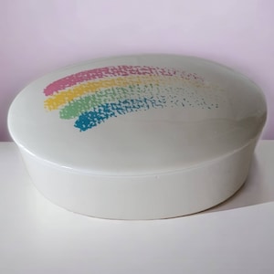 1980 Teleflora Porcelain Rainbow Oval Trinket Box Vintage Teleflora Jewelry Box Rainbow Trinket Dish Retro Trinket Box Vintage Bedroom