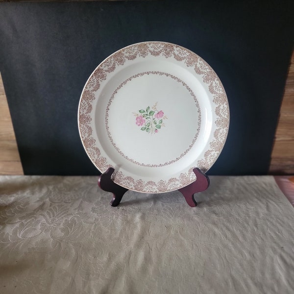 Vintage Royal China Platter, Underglaze Porcelain Platter, Pink Hand Painted Flowers, Large Round Platter 13 1/2" Diameter