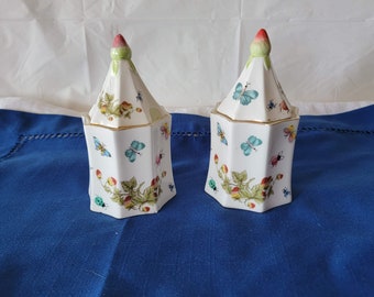 Ardalt Bone China Sugar Jars, Strawberry and Butterfly Sugar Jars, Pair of 2 Ardalt Bone China Sugar Jars, Collectible Ardalt Sugar Jars