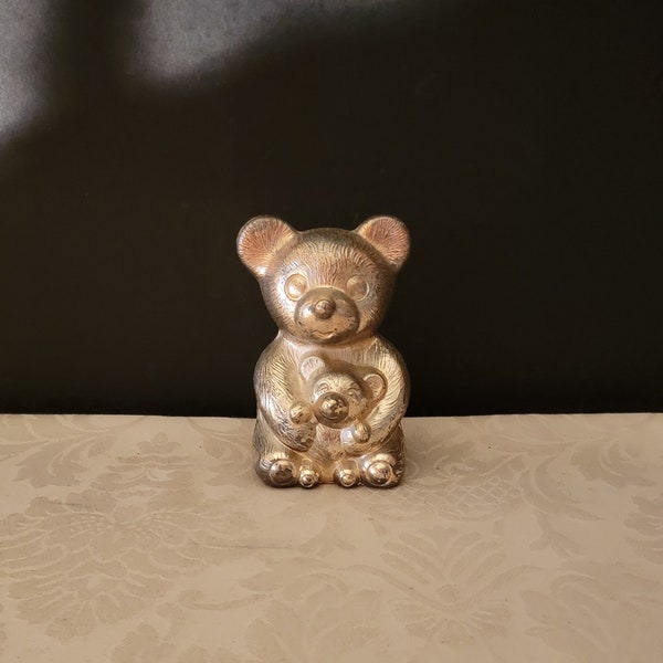 Vintage Silver Plated Metal Bear With Cub Godinger Silver Art Company Teddy Bear Bank (Missing Stopper)