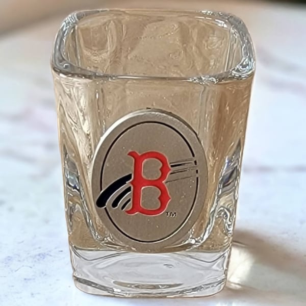 Vintage Boston Red Sox Shot Glass Square Pewter Emblem MLB Souvenir Shot Glass Whiskey Collectible Barware Gift for Him