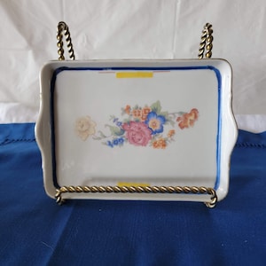 Prato de bugigangas florais vintage, prato/bandeja de bugigangas de cerâmica, prato de bugigangas com acabamento azul, decoração de quarto vintage, feito no Japão, decoração de casa vintage