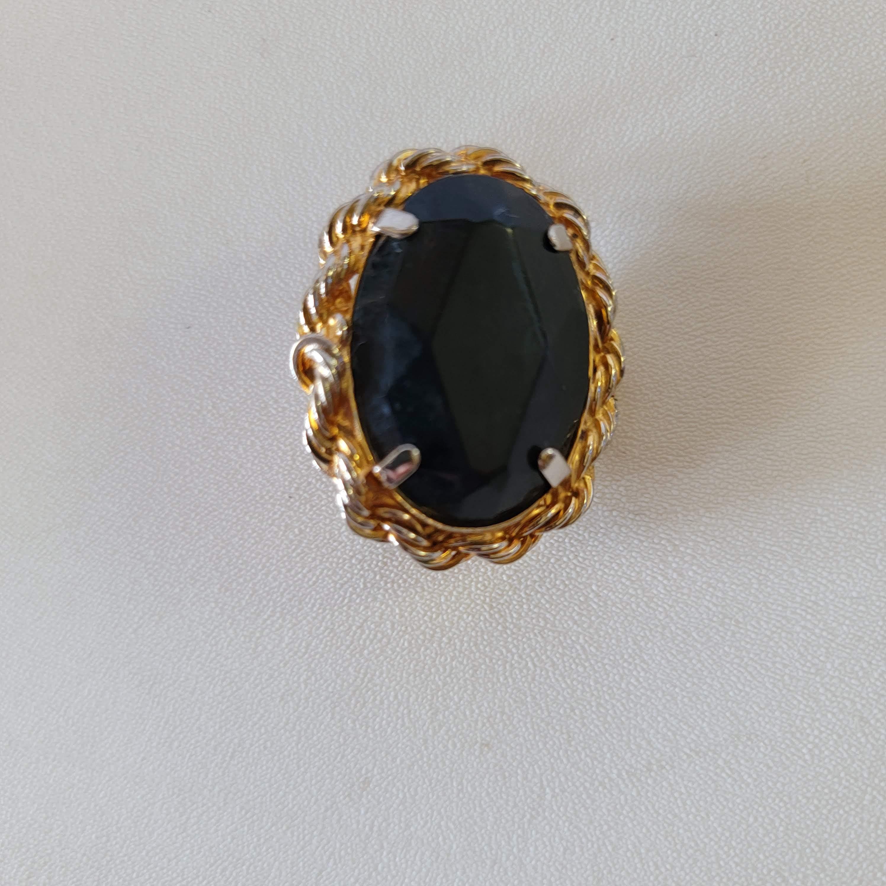 Broche Élégante Avec Pierre Noire Taillée - Bijou Vintage Ou Moderne - Occasion - Fabriqué En France