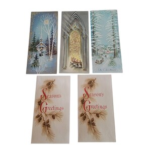 Vijf jaren 40 kerstwenskaarten ongebruikte glitter collectible seizoensgroeten, It's Christmas vreugdevolle wensen, stille nacht met enveloppen