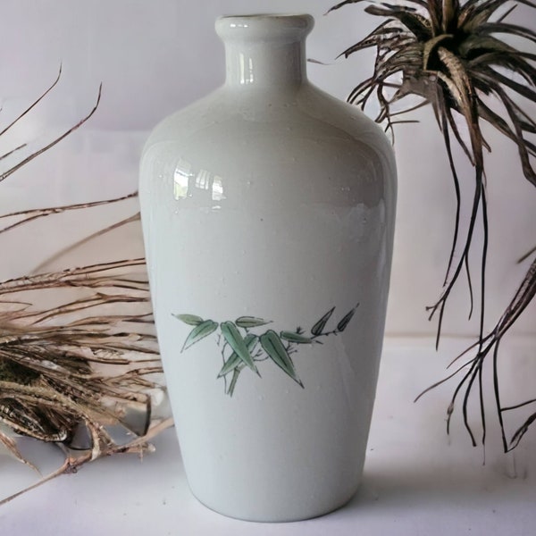 Vintage Chinese Vase/Bottle/Liquor Decanter Ceramic Asian Vase Hand Painted Bamboo Leave Design Vase Vintage Home Decor