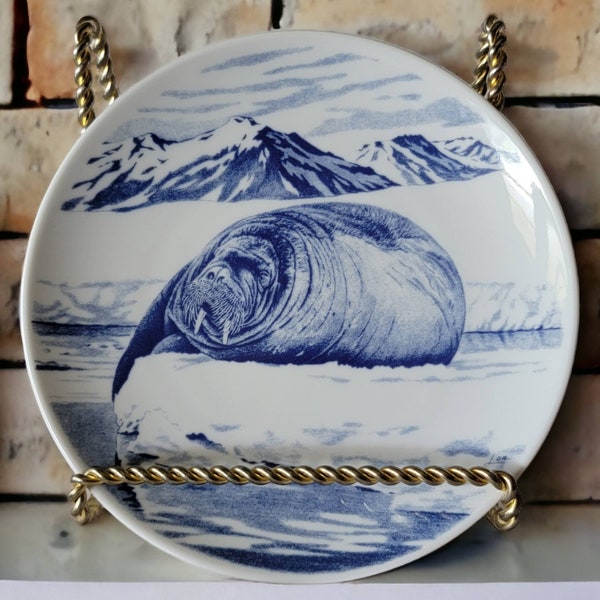 Porsgrund Norway Walrus Ceramic Plate Hvalross Odabenus Rosmarus (L) Ceramic Walrus Plate Porsgrund Collector's Plate