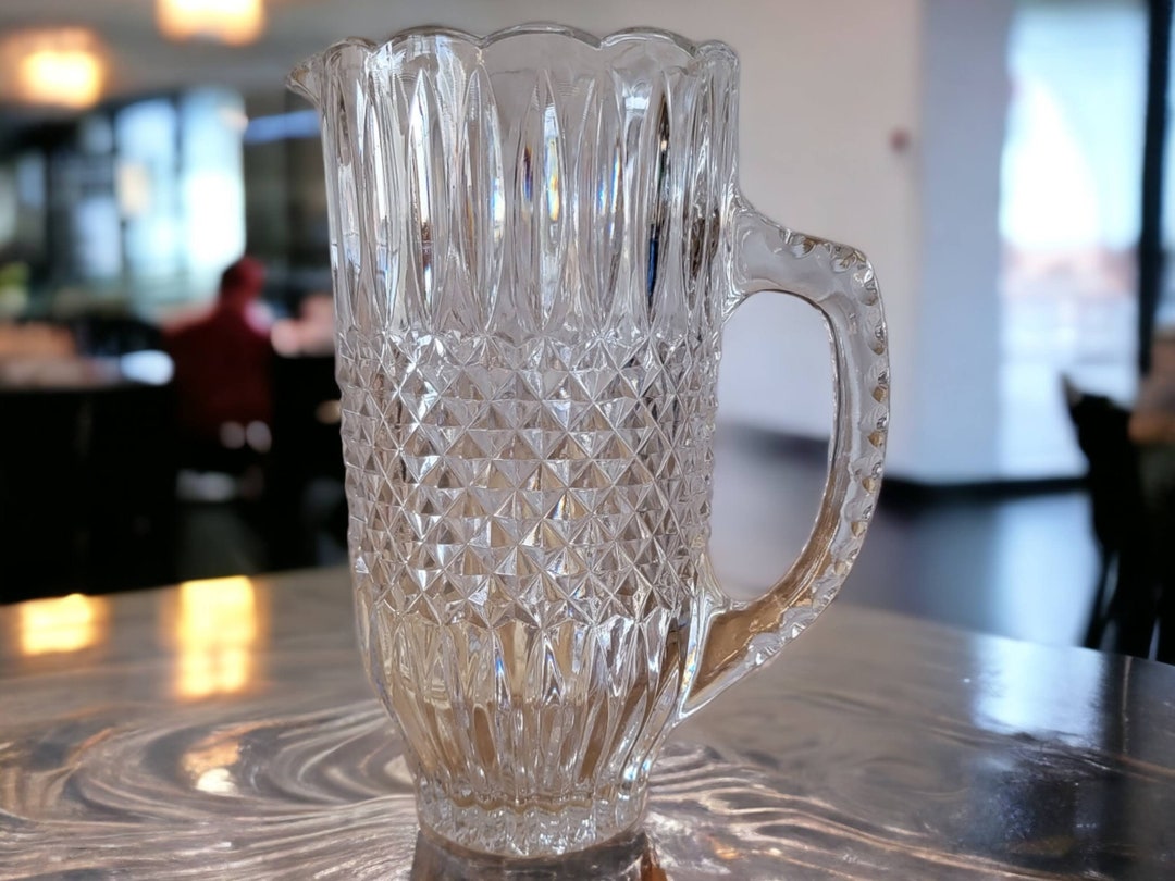 Vintage Waterford Style Crystal Tea Pitcher Diamond Point Etsy