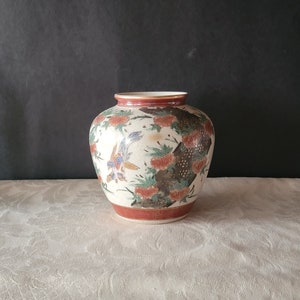 Vintage Toyo Japanese Floral Bird Design Vae Hand Painted Crackle Vase
