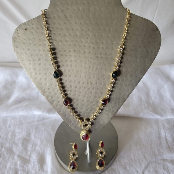 Ruby Red and Clear Crystals Accented With Emerald… - image 1